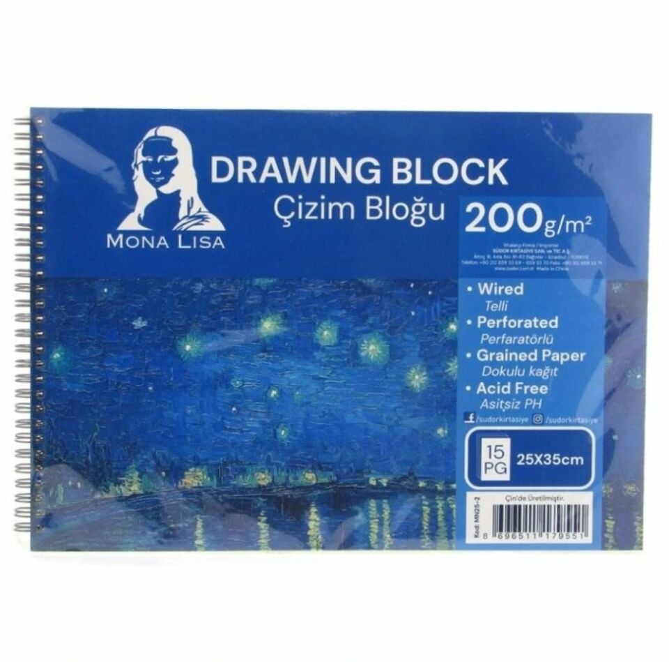 Mona Lisa Çizim Bloğu Telli 25x35 15 Yaprak 200G