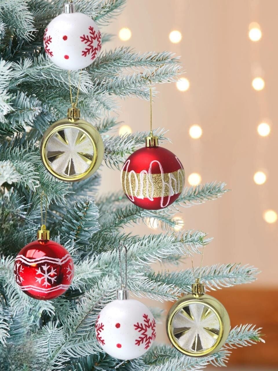 Astaş Yılbaşı Topu 6 Cm 16 Lı Set Kırmızı Altın Desenli