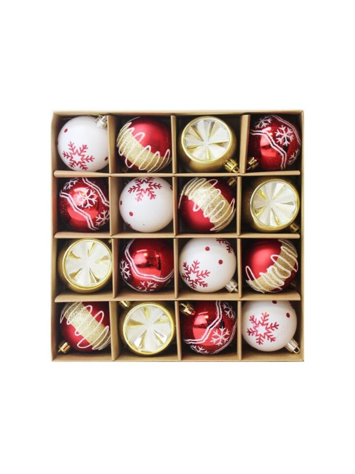 Astaş Yılbaşı Topu 6 Cm 16 Lı Set Kırmızı Altın Desenli