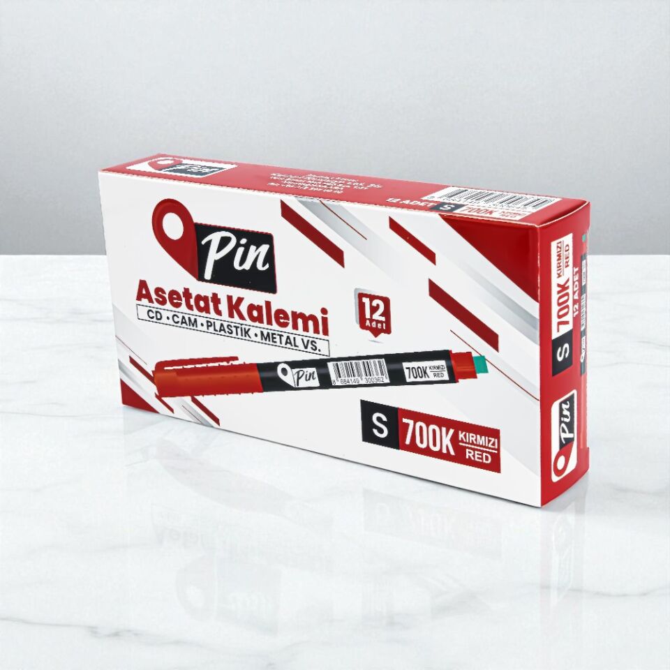 Pin Asetat Kalemi Silgili S Uç 700 Kırmızı