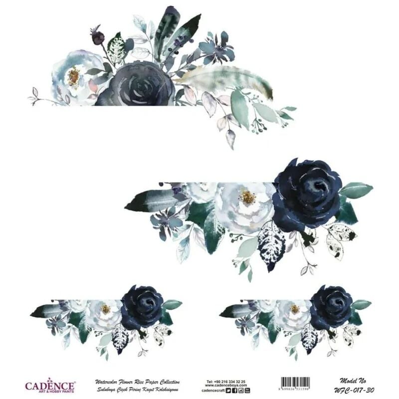 Cadence Suluboya Çiçek Pirinç Kağıt Koleksiyon Beyaz Zemin Wfc-017 90x90