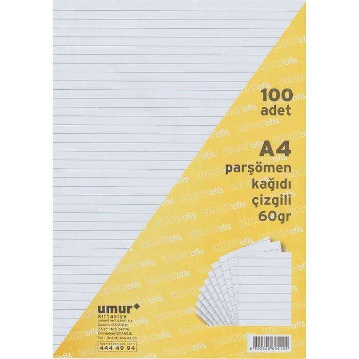 Umur Kağıt A4  Parşömen 100 Lü Çizgili