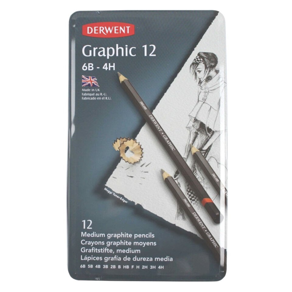 Derwent Graphic Pencil Medium 12 Li Set Metal Kutu
