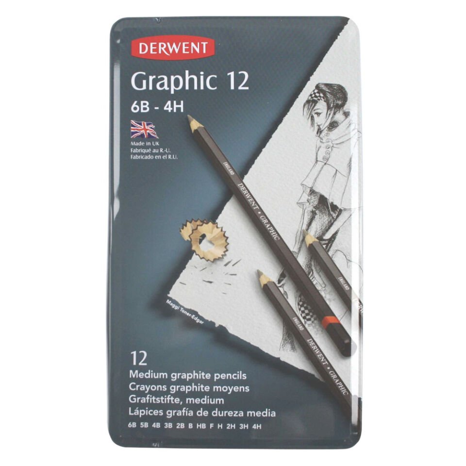 Derwent Graphic Pencil Medium 12 Li Set Metal Kutu