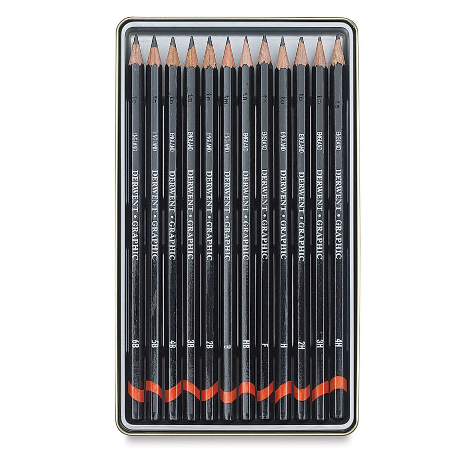 Derwent Graphic Pencil Medium 12 Li Set Metal Kutu