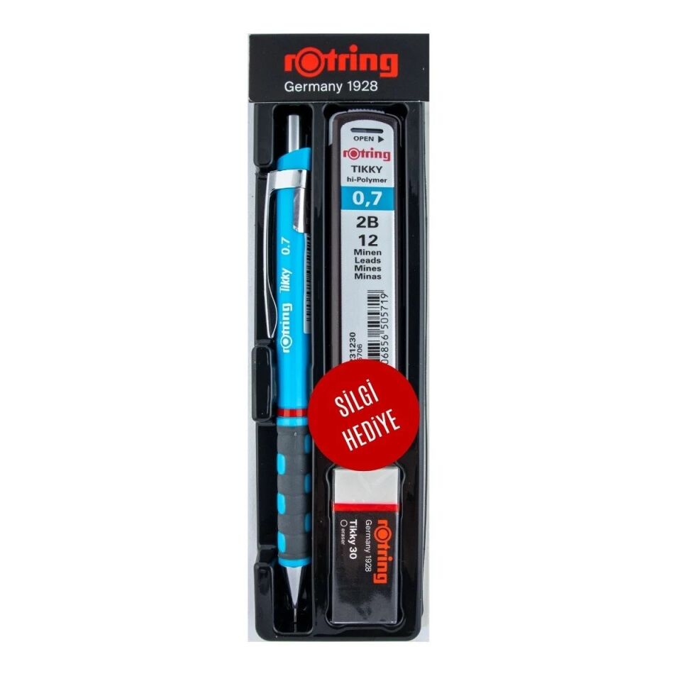Rotring Tikky Min Silgi 3 Lü Okul Seti- 0.7 Açık Mavi