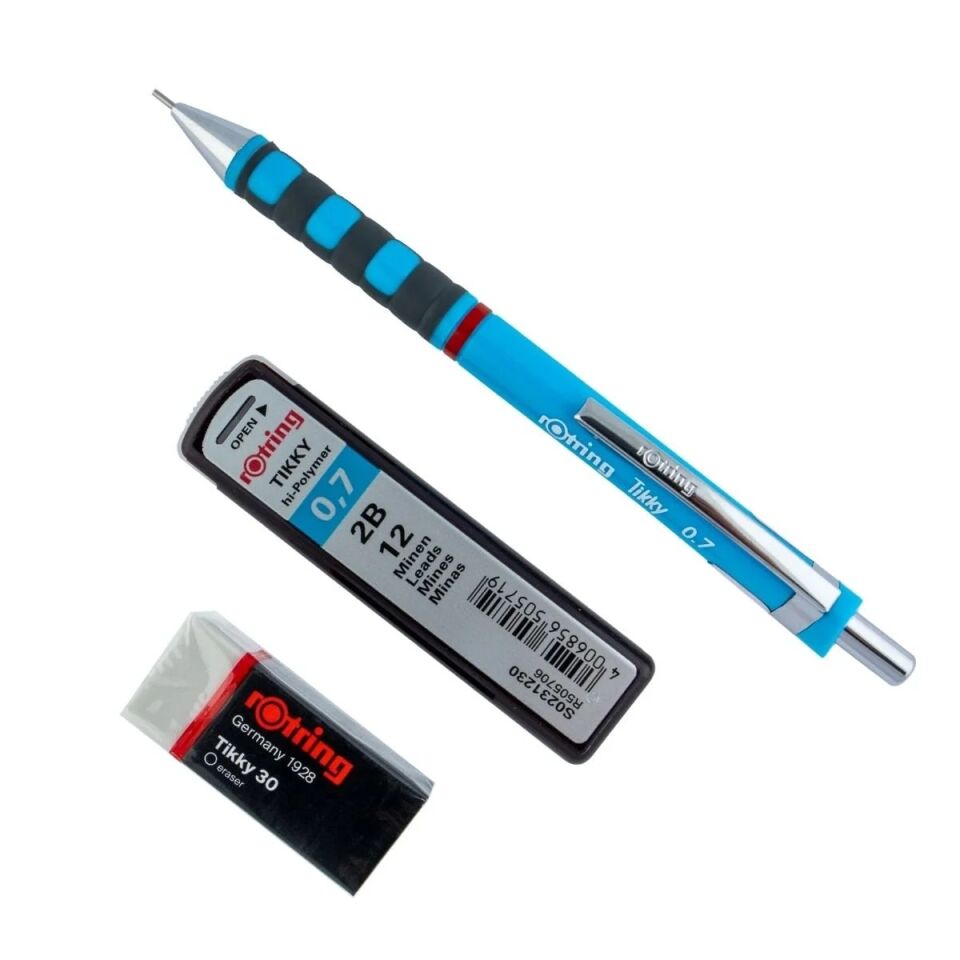 Rotring Tikky Min Silgi 3 Lü Okul Seti- 0.7 Açık Mavi