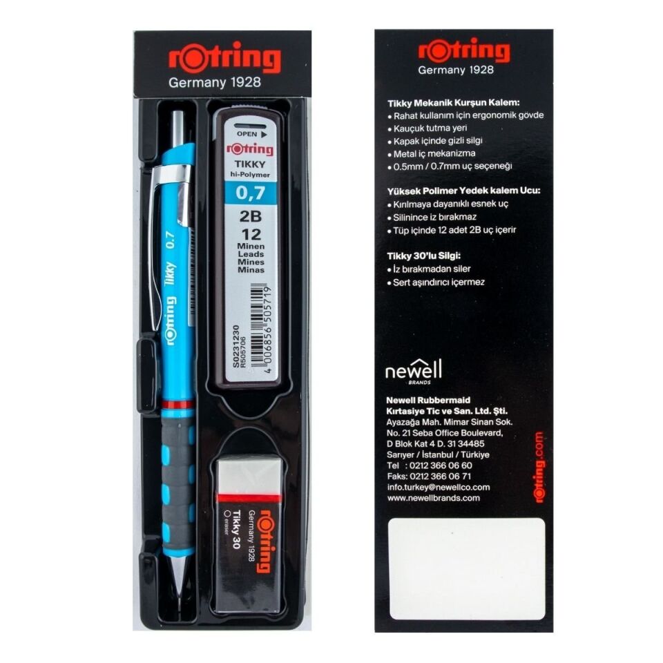 Rotring Tikky Min Silgi 3 Lü Okul Seti- 0.7 Açık Mavi