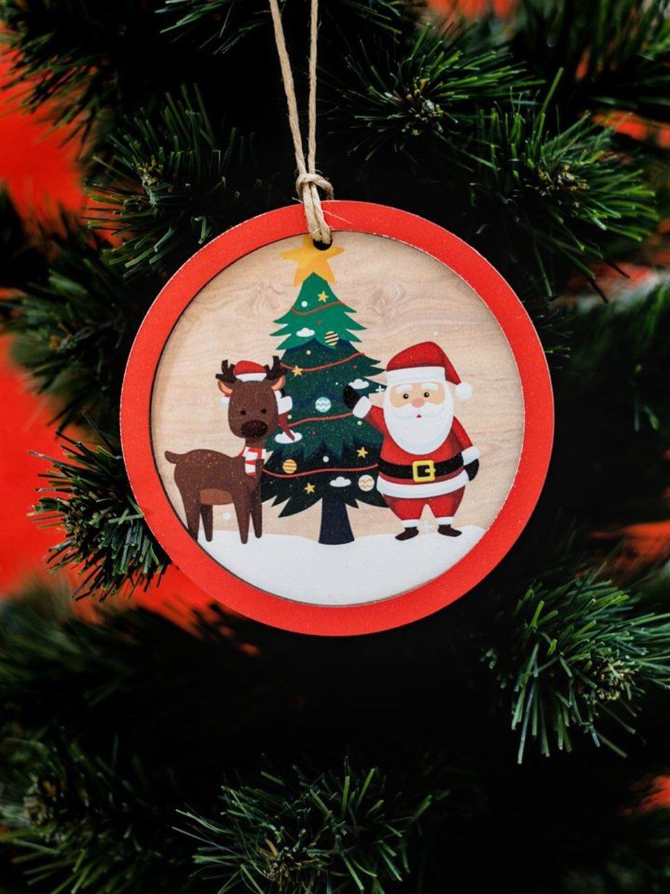 Astaş Ahşap Yuvarlak Noel Babalı Süs 10x10x0 8 Cm