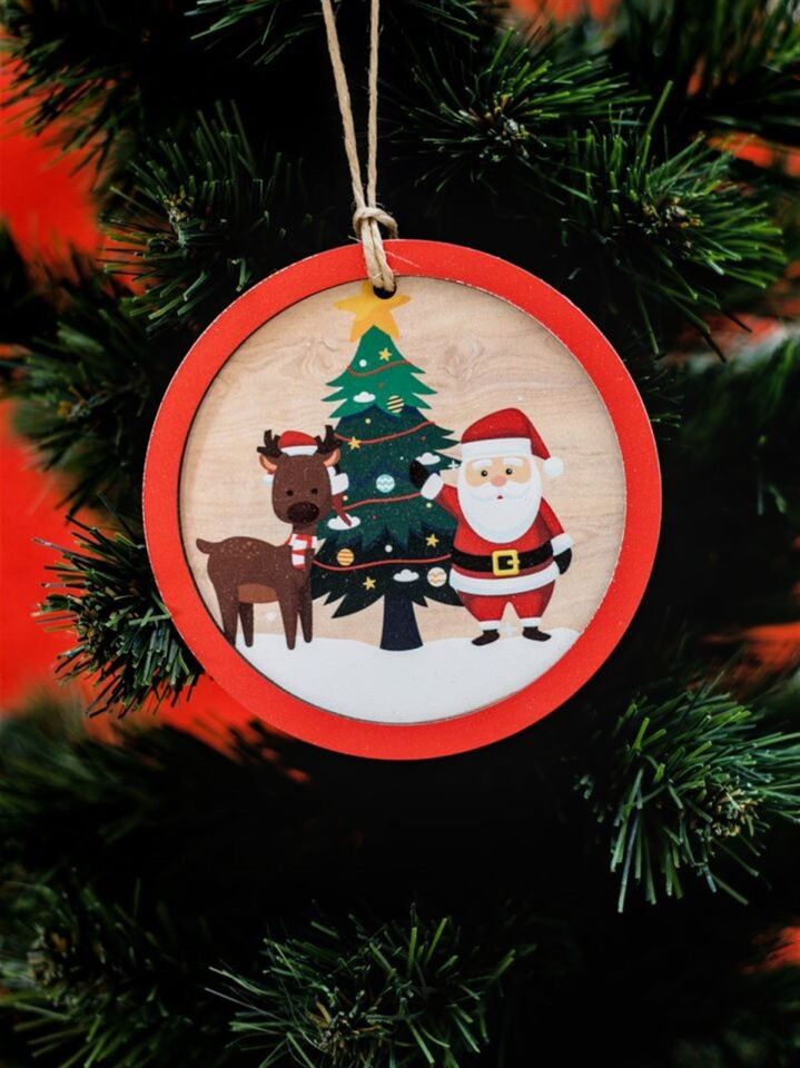 Astaş Ahşap Yuvarlak Noel Babalı Süs 10x10x0 8 Cm