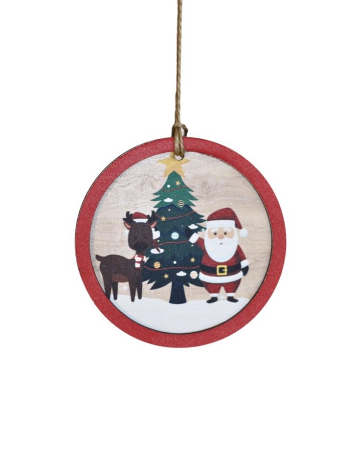 Astaş Ahşap Yuvarlak Noel Babalı Süs 10x10x0 8 Cm