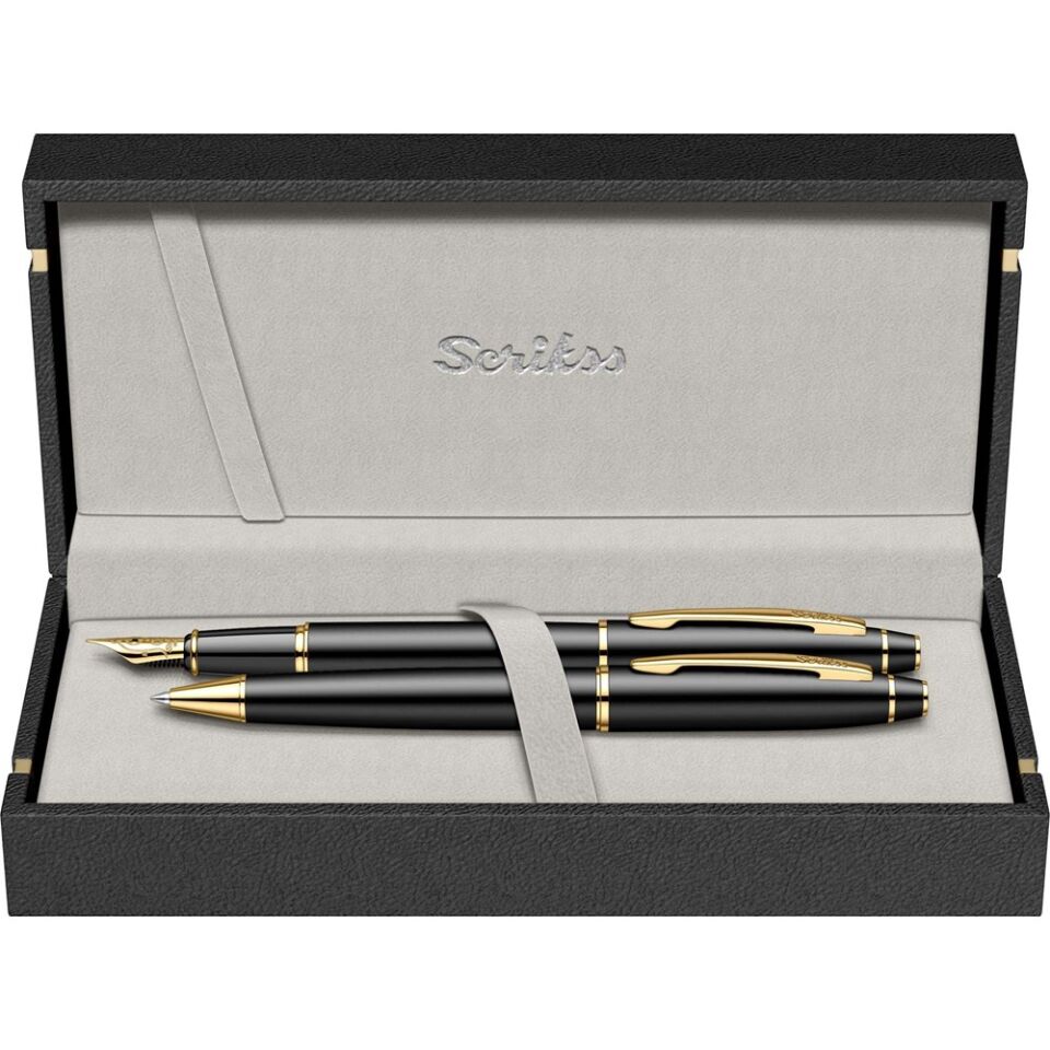 Scrikss 35 Dolmakalem - Tükenmez Kalem 2 Li Set Mat Siyah Altın