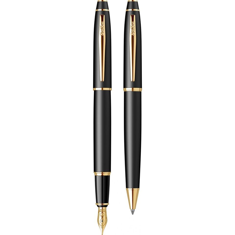 Scrikss 35 Dolmakalem - Tükenmez Kalem 2 Li Set Mat Siyah Altın
