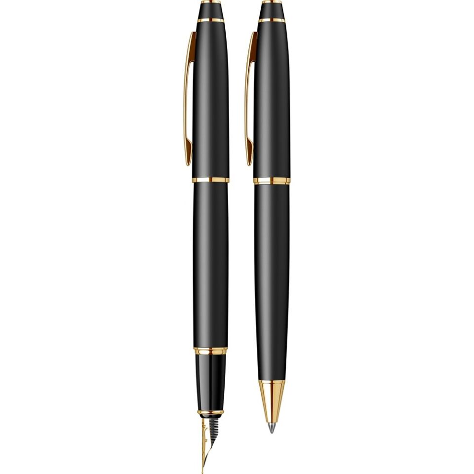 Scrikss 35 Dolmakalem - Tükenmez Kalem 2 Li Set Mat Siyah Altın