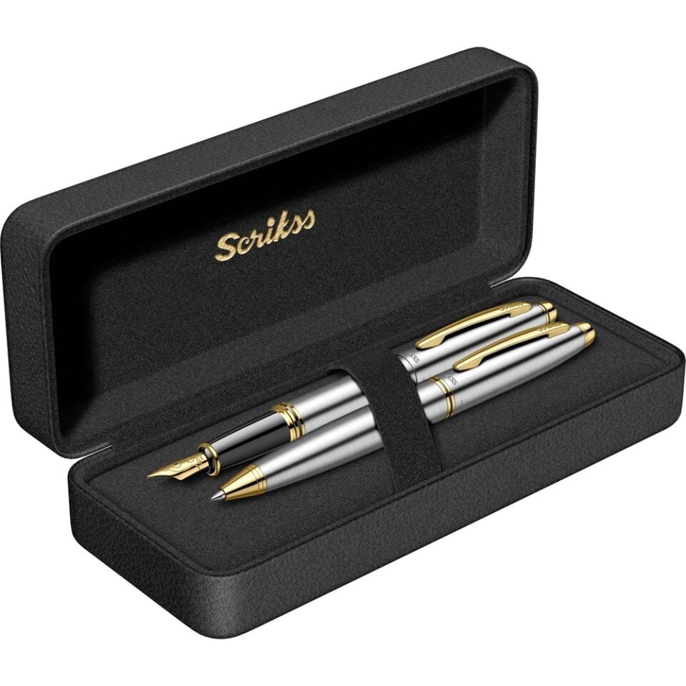 Scrikss 88 Dolmakalem - Tükenmez Kalem 2 Li Set Gold Krom