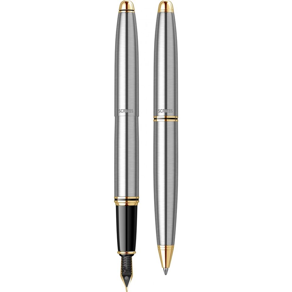 Scrikss 88 Dolmakalem - Tükenmez Kalem 2 Li Set Gold Krom