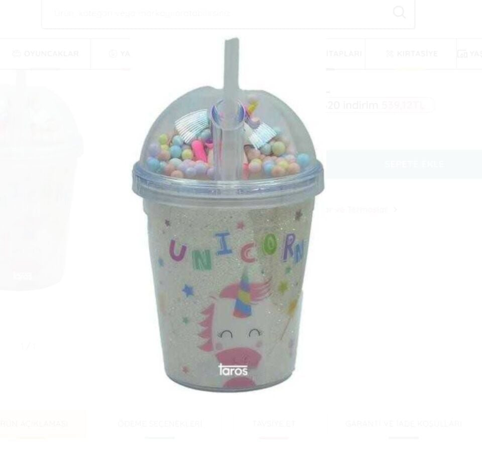 Taros Bon Bon Unicorn Milkshake Bardağı 350 Ml