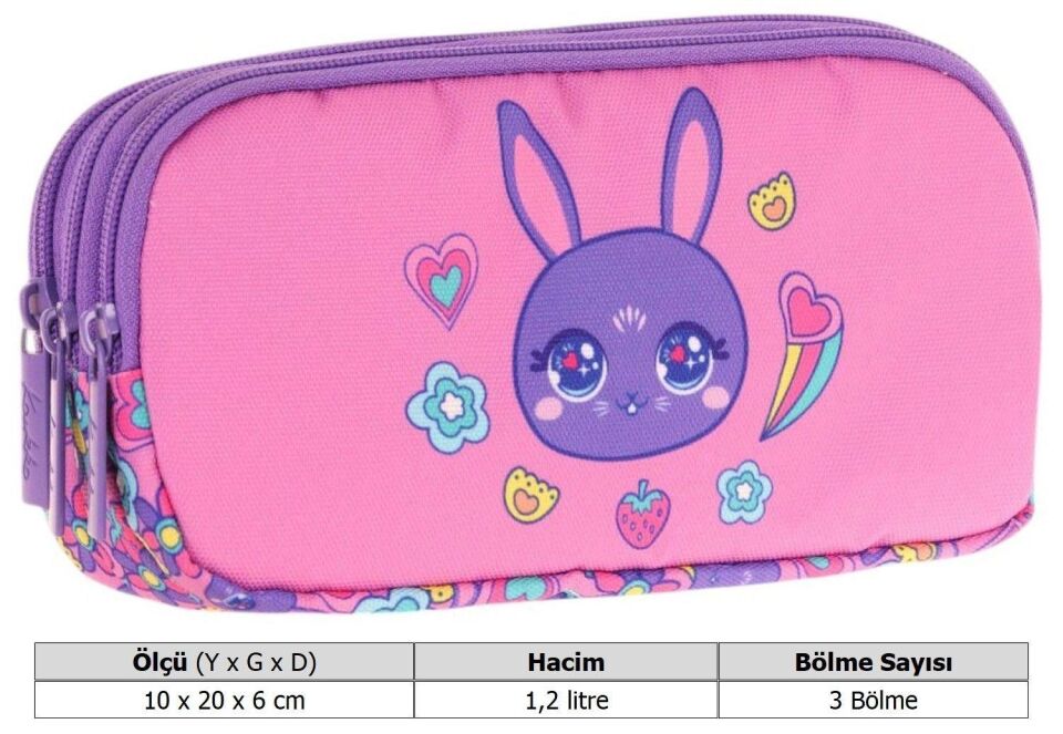 Kaukko Kids 3 Bölmeli Kalem Çantası Shıne Rabbit