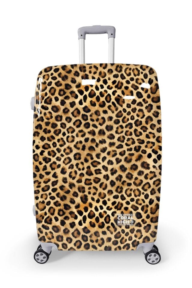 Yaygan Coral High Leopar Desenli Valiz NO3 Set 16843