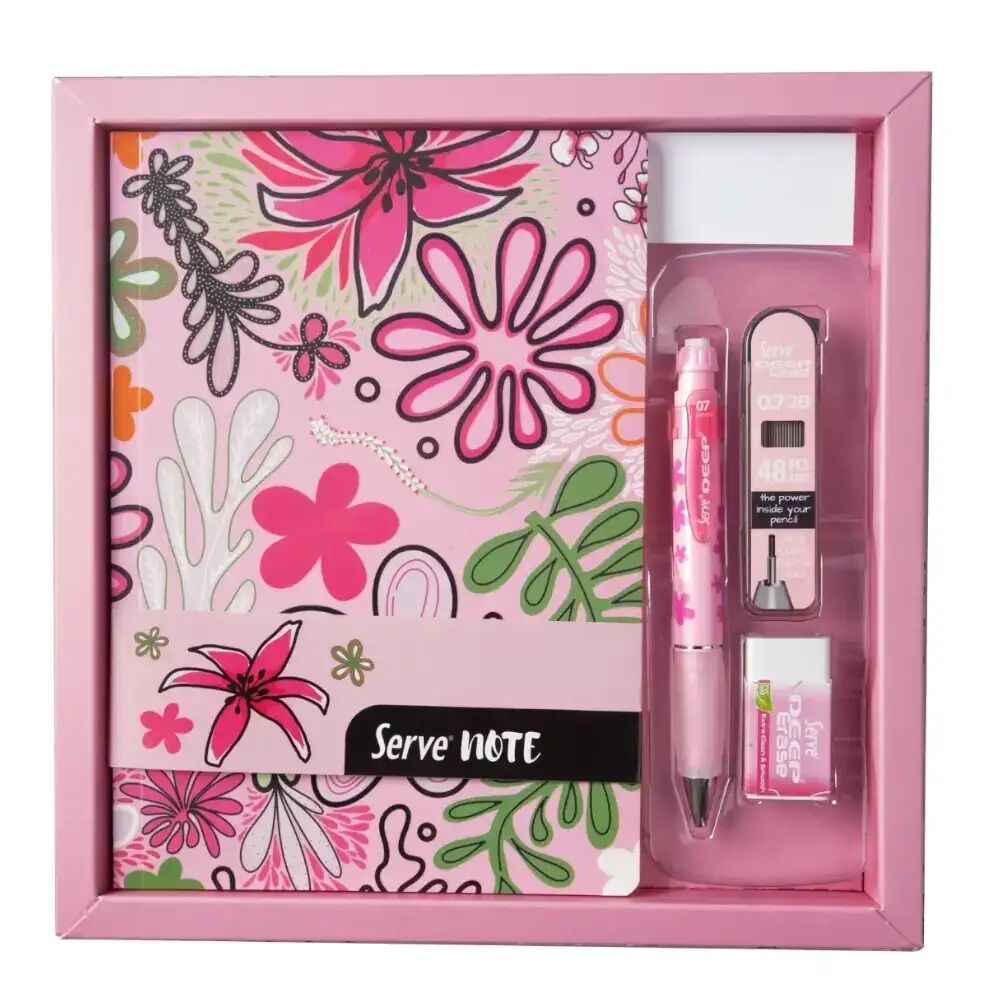 Serve Note Defter Seti Desenli Şeker Pembe Kutulu