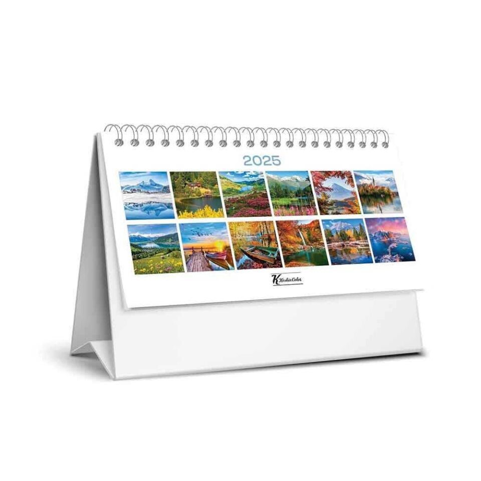 Keskin 2025-MTK-823 Karton Üçgen Masa Takvimi Manzara