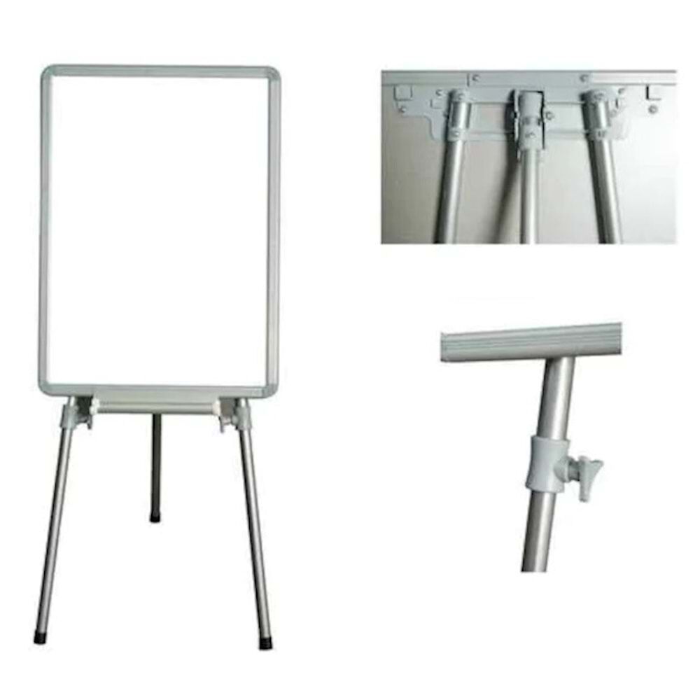 İnter 40x55 Alüminyum Çerçeve Laminant Yüzeyli Teleskopik Ayaklı Beyaz Yazı Tahtası