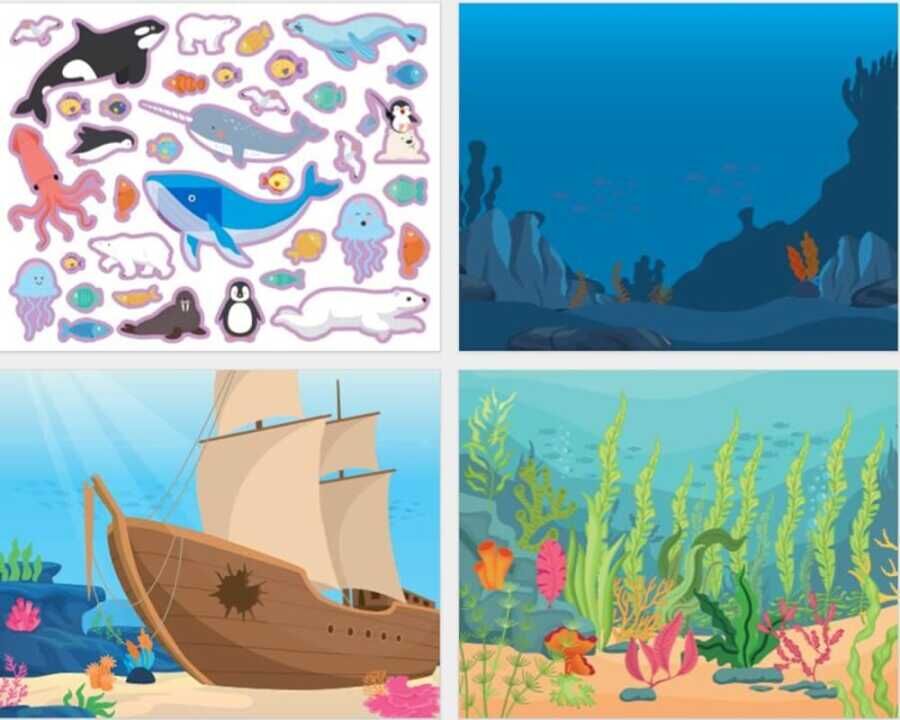 Lino Tekrar Tekrar Kullanabilen Sticker Pad Okyanus Canlıları