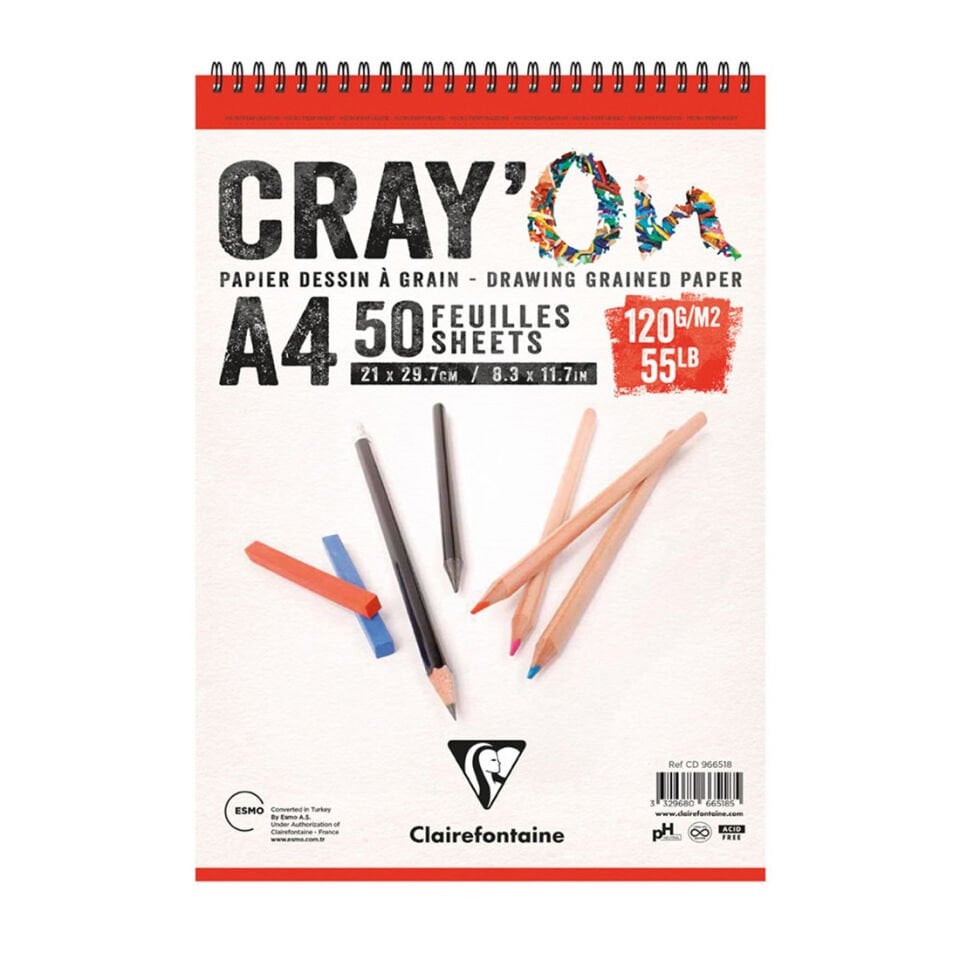 Clairefontaine Cray'On Çizim Blok A4 120 Gr 50 Yaprak Üstten Spiralli
