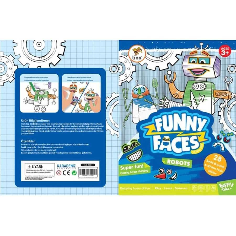 Lino Funny Faces Stickerlı Boyama Kitabı Robotlar