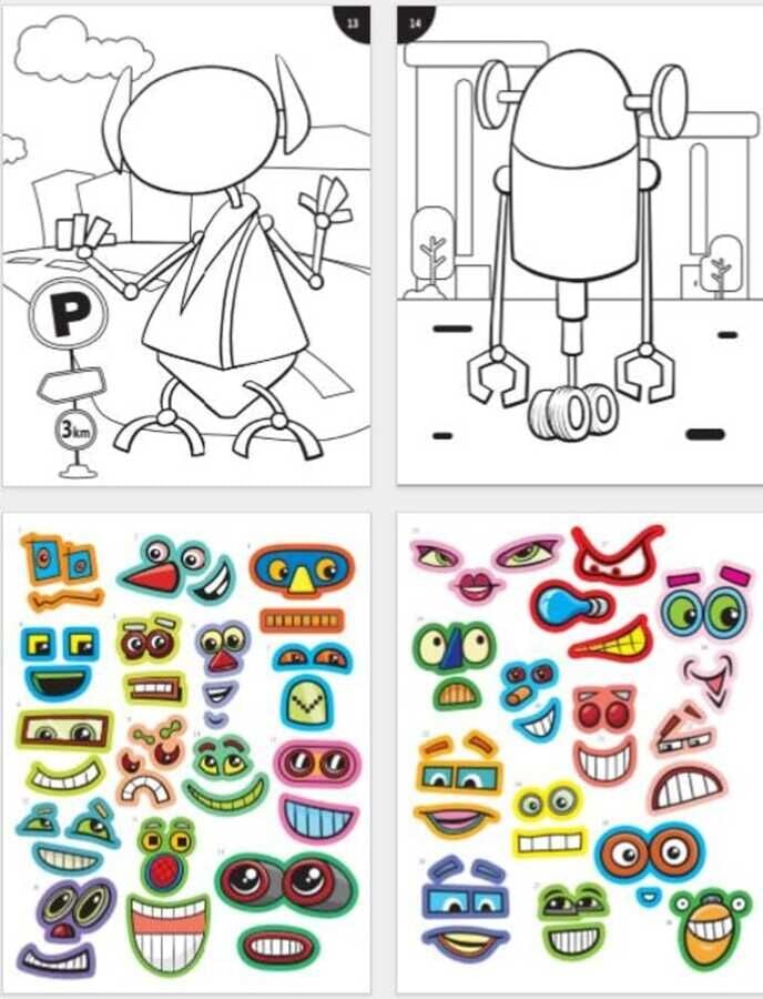 Lino Funny Faces Stickerlı Boyama Kitabı Robotlar