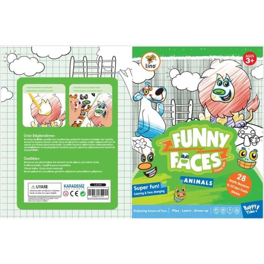 Lino Funny Faces Stickerlı Boyama Kitabı Hayvanlar