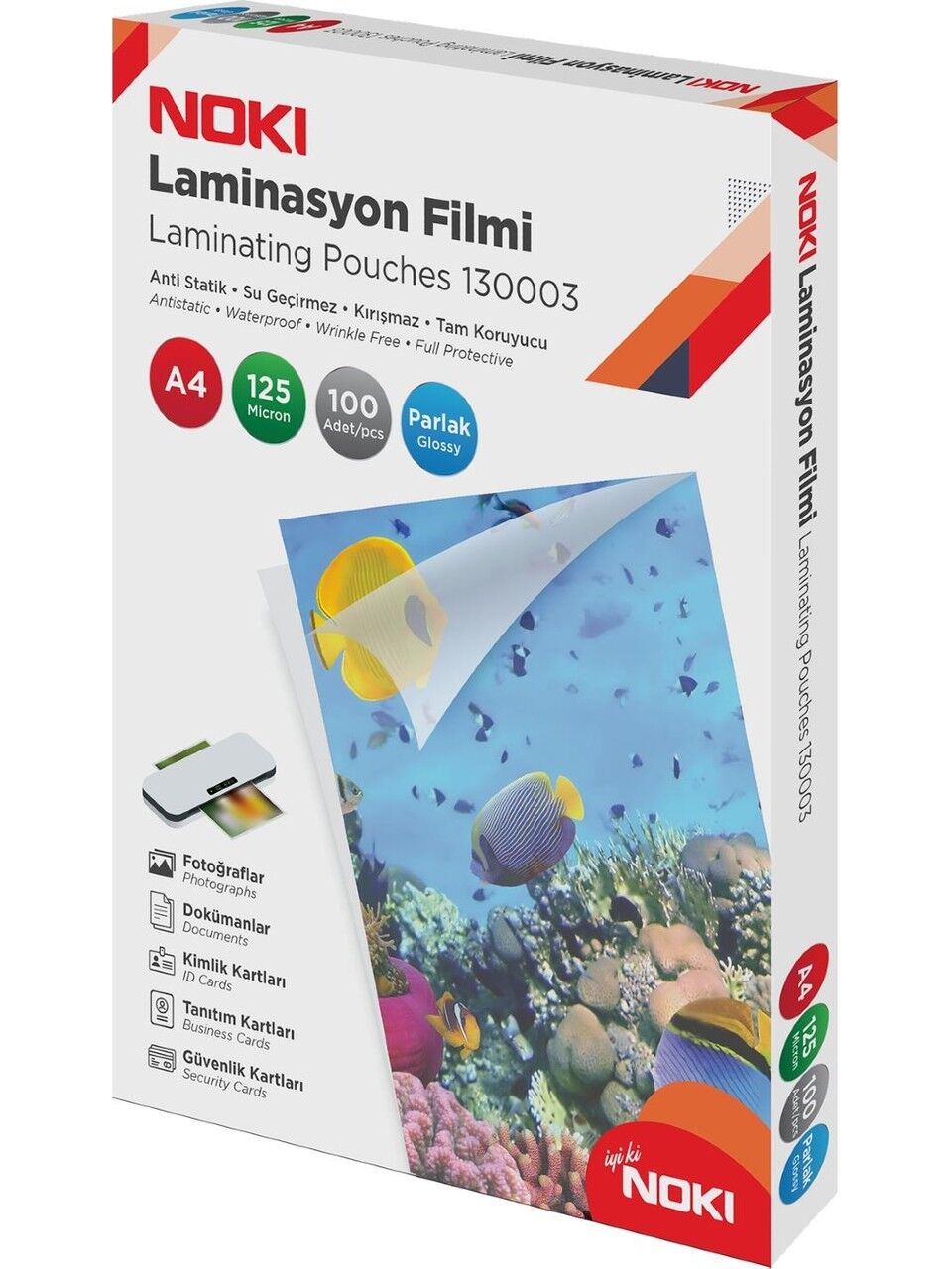 Noki Laminasyon Filmi Parlak 125 Mic A4 100 Lü