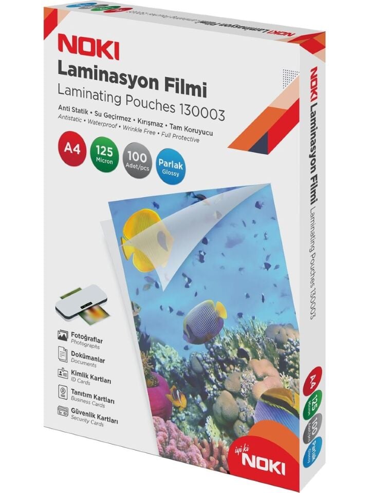 Noki Laminasyon Filmi Parlak 125 Mic A4 100 Lü