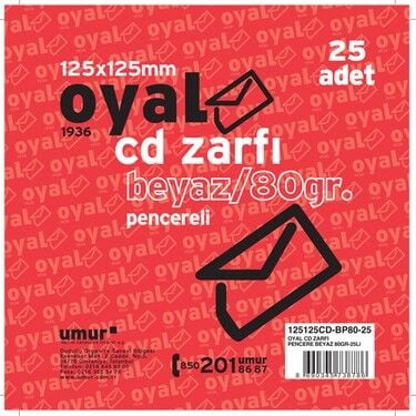 Oyal Cd Zarfı 12,5x12,5 Beyaz 90 Gr 25 L