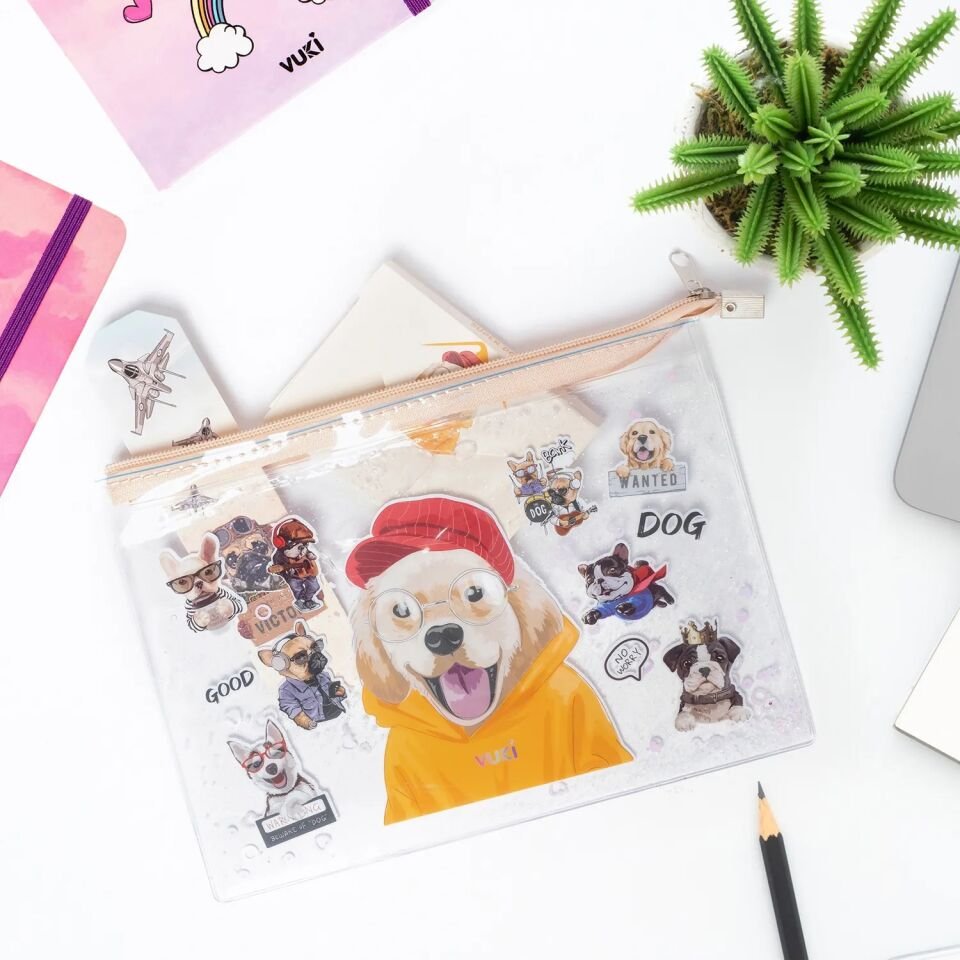 Vuki A5 Sulu Fermuarlı Şeffaf Dosya Köpek
