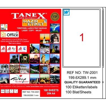 Tanex Tw-2001 199x289,1 Mm Laser Etiket 100 Adet