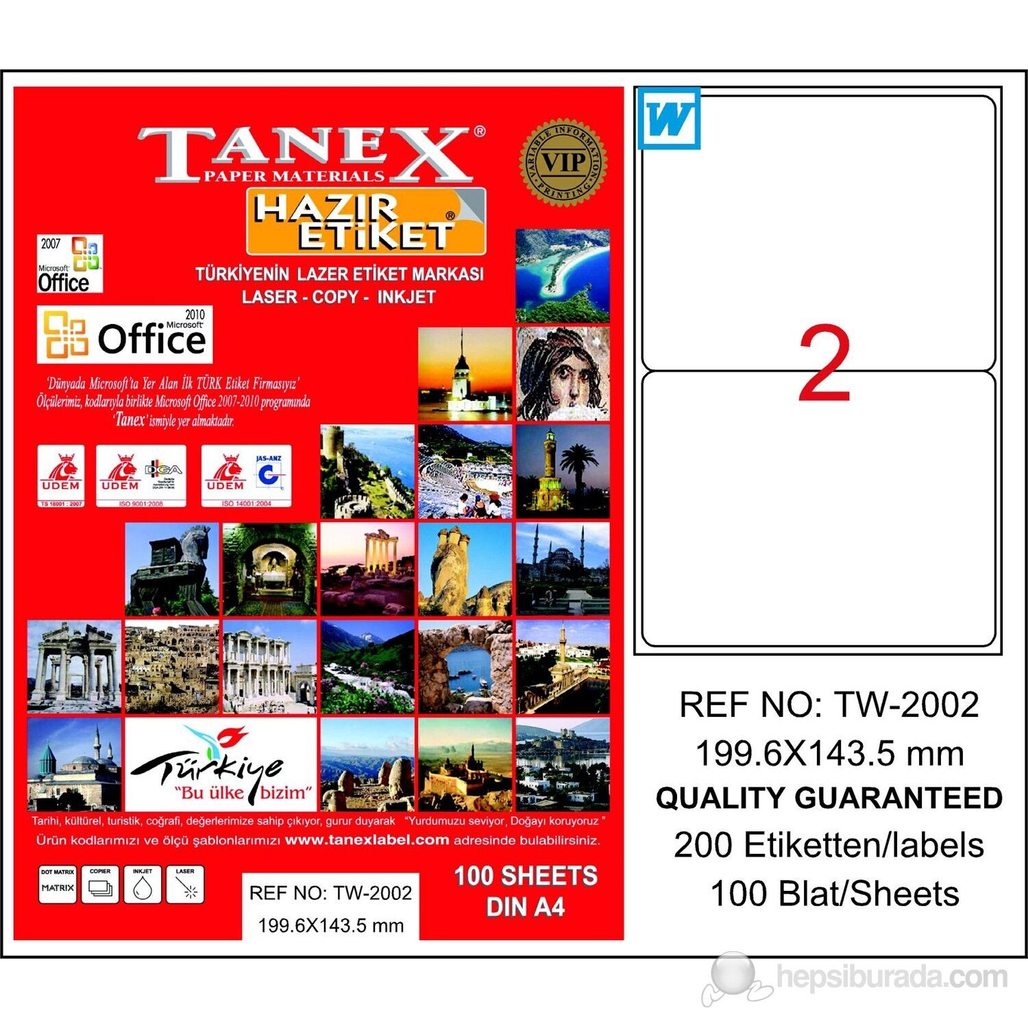Tanex Tw-2002 199x143,5 Mm Laser Etiket 100 Adet