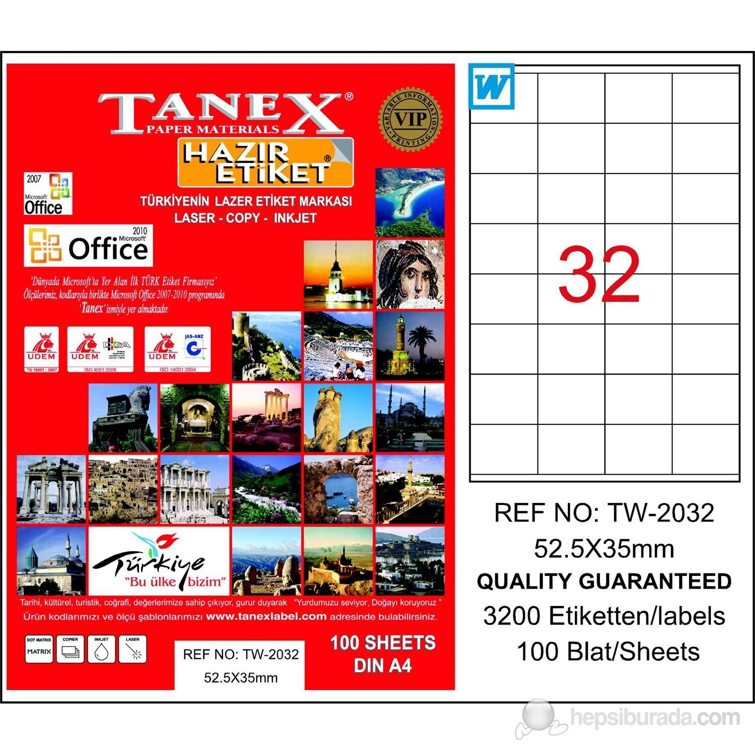 Tanex Tw-2032 52,5x35 Mm Laser Etiket 100 Adet