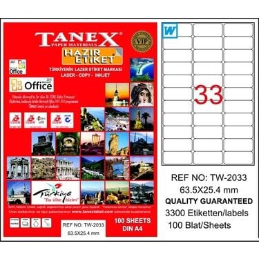 Tanex Tw-2033 63,5x25,4 Mm Laser Etiket 100 Adet
