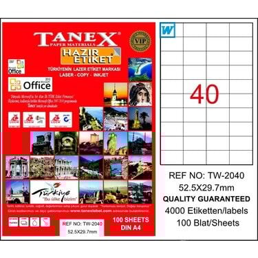 Tanex Tw-2040 52,5x29,7 Mm Laser Etiket 100 Adet