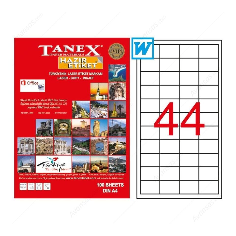 Tanex Tw-2044 48,5x25,4 Mm Laser Etiket 100 Adet