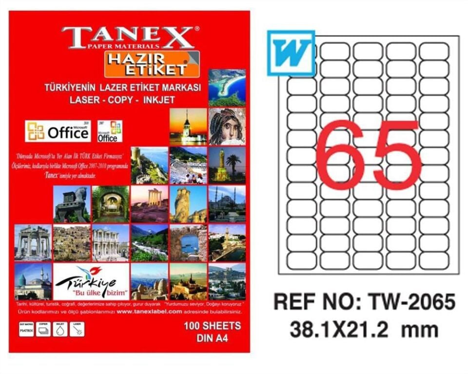 Tanex Tw-2065 38,1x21,2 Mm Laser Etiket 100 Adet