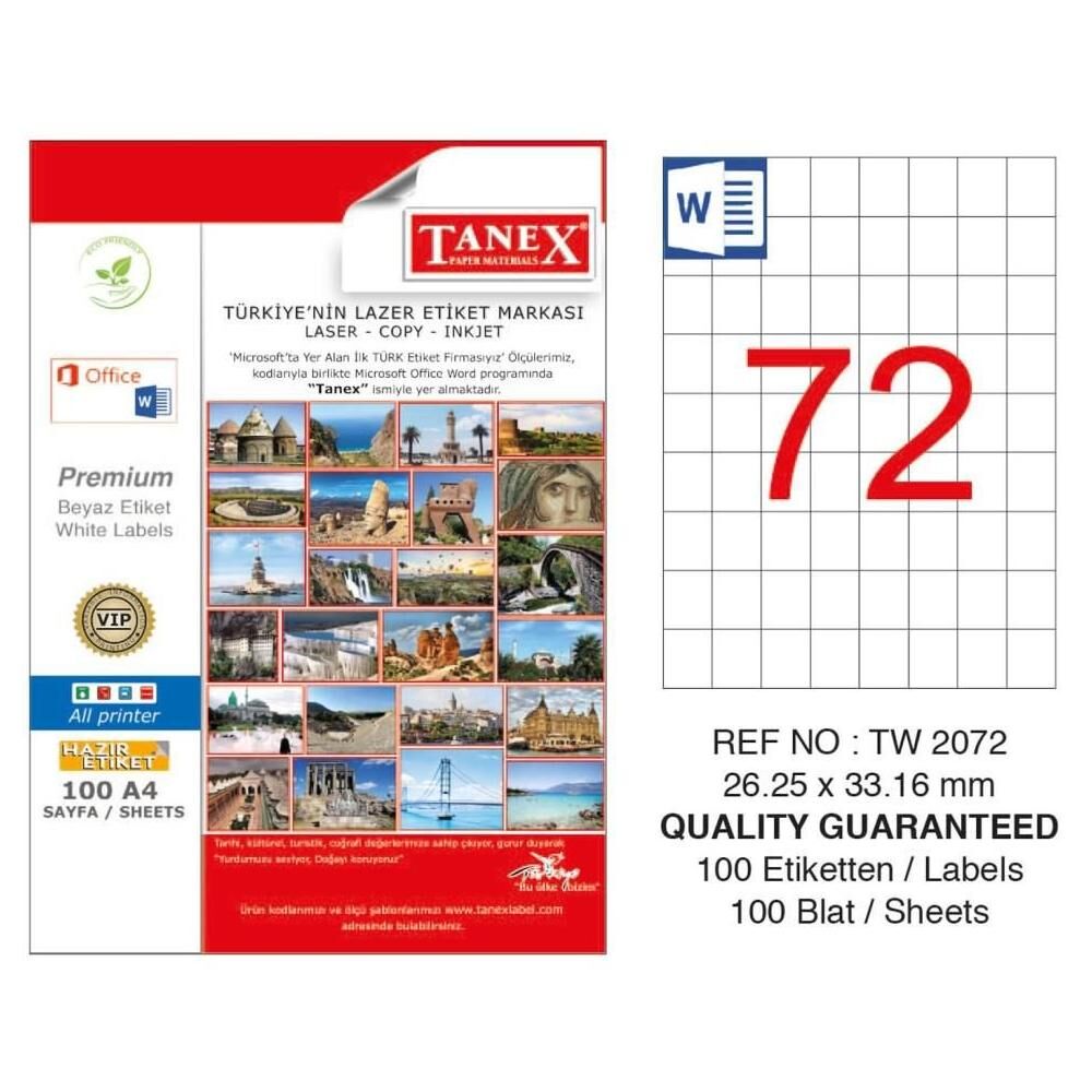 Tanex Tw-2072 26x33 Mm Laser Etiket 100 Adet