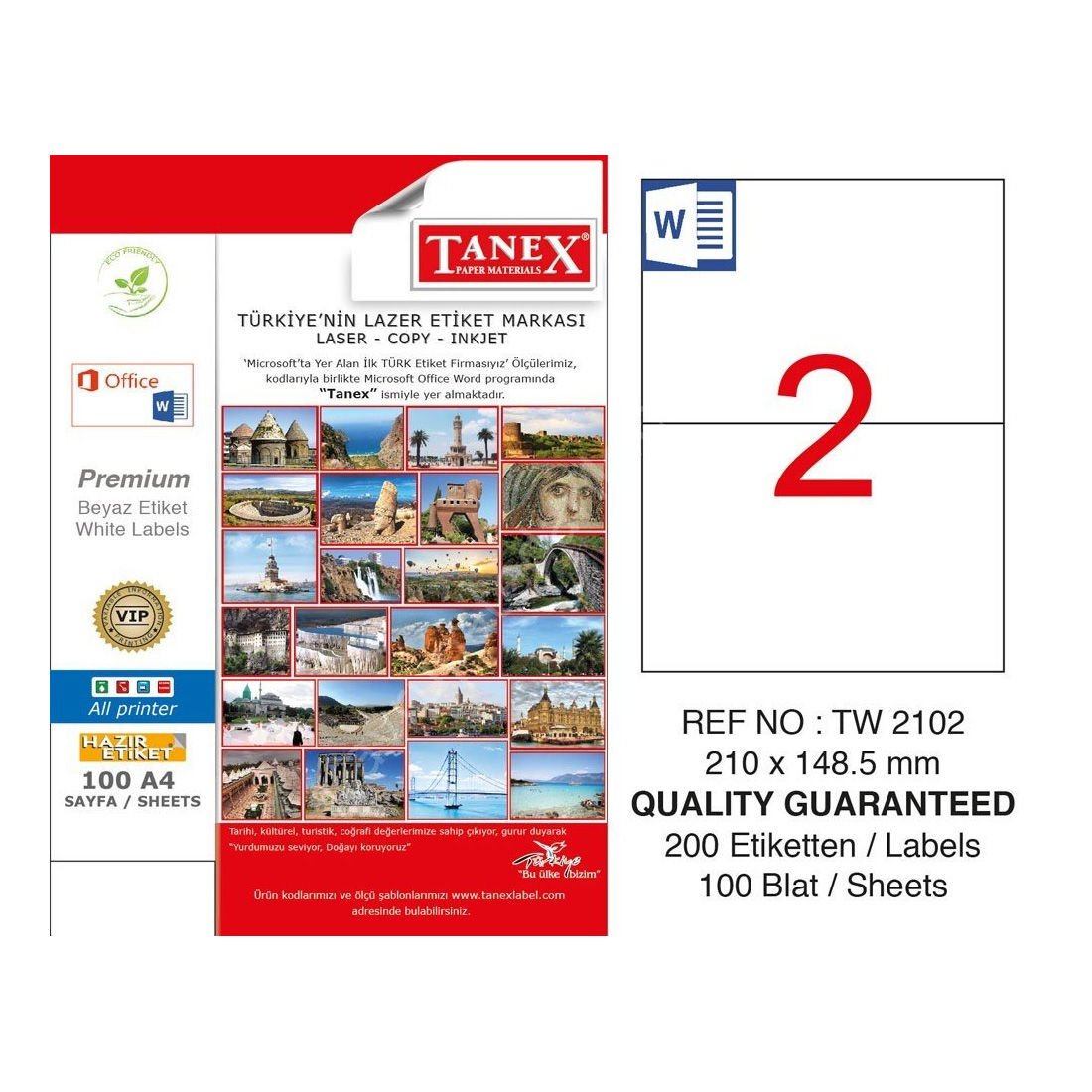 Tanex Tw-2102 210x148,5 Mm Laser Etiket 100 Adet