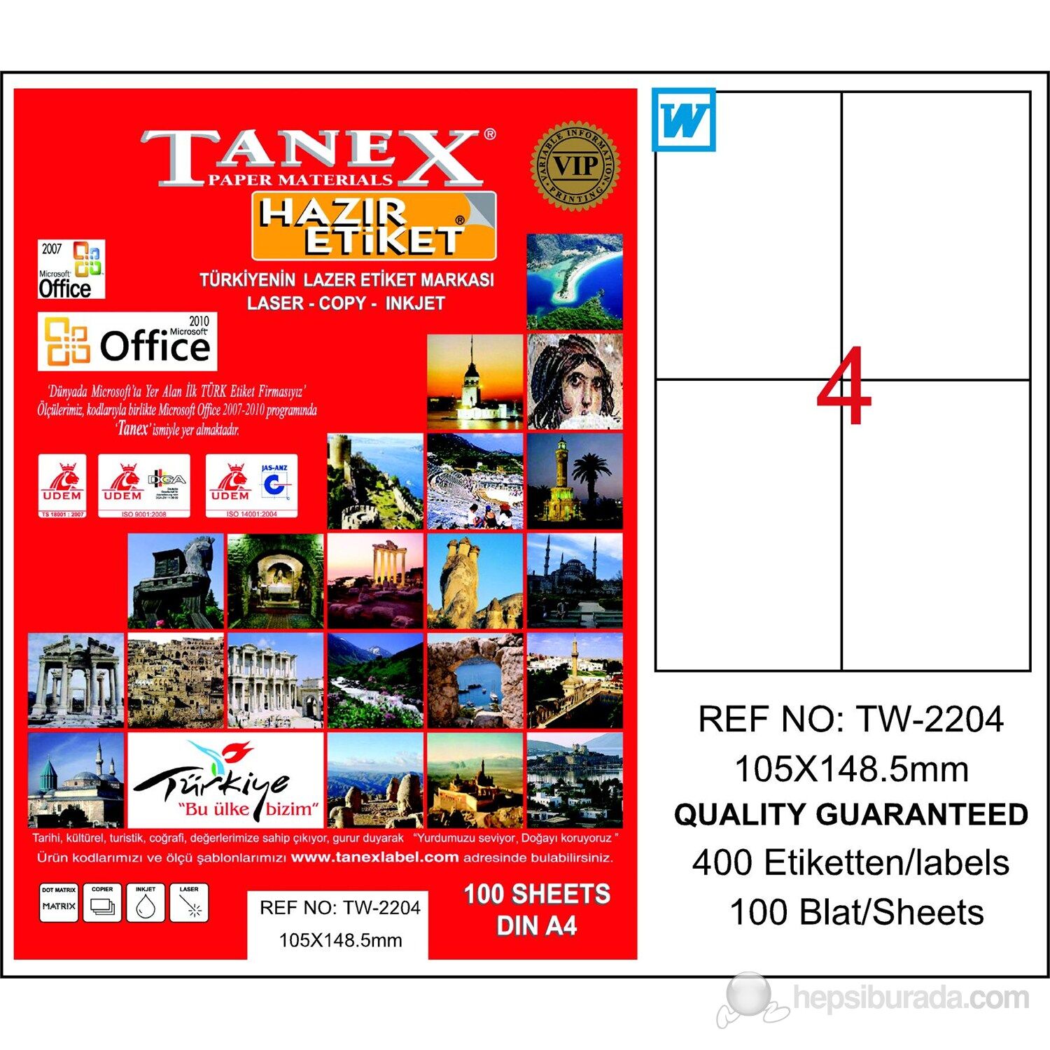 Tanex Tw-2204 105x148,5 Mm Laser Etiket 100 Adet