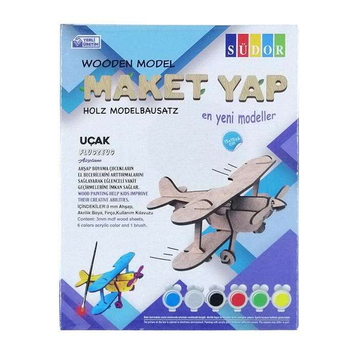Südor Kutulu Ahşap Maket Uçak Boyama Seti Küçük