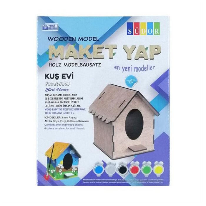 Südor Kutulu Ahşap Maket Kuş Evi Boyama Seti Küçük