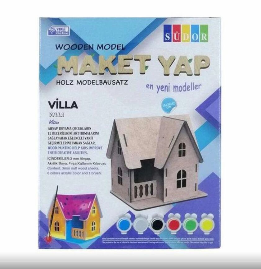 Südor Kutulu Ahşap Maket Villa Boyama Seti Küçük