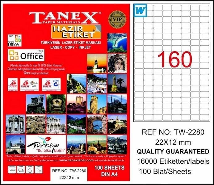 Tanex Tw-2280 22x12 Mm Laser Etiket 100 Adet