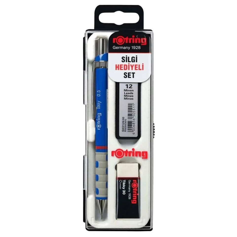 Rotring Tikky Min Silgi 3 Lü Okul Seti 0.5 Mavi